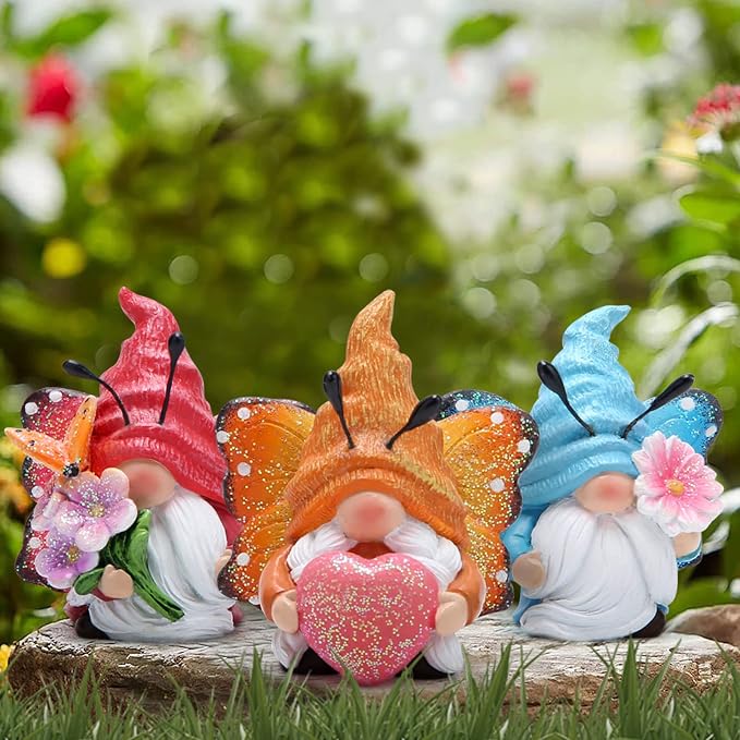 Hodao Spring Butterfly Gnomes Decorations Indoor Home Decor Scandinavian Tomte Elf Decor Gifts 3pcs Summer Resin Butterfly Elf Dwarf Kitchen Tiered Tray Decor