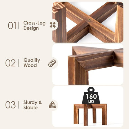 Leaf&lull Wood Plant Stand Indoor Outdoor Wooden Flower Pot Plant Holder Heavy Duty Low Plant Riser Plant Stool for Corner Living Room Fits 8 to 12 Inch Pots 1 Pack