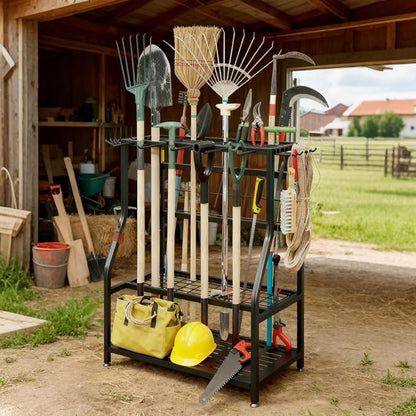 Garden Tool Organizer Yard Tool Tower Rack Shed Organization | Garage Organizers Yard Tool Organizer Heavy Duty Storage up to 60 Long Handled Sturdy Metal Steel Holder with Hooks