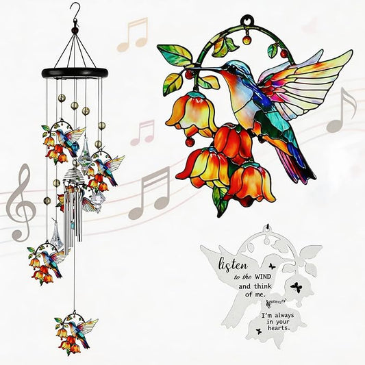 27'' Hummingbird Wind Chimes for Outside,Chimes Hummingbirds Gifts for Mom | Large Windchimes With Crystals, Metal Memorial Chimes Window Garden/Yard Outdoor Decor,Birthday Gifts for Women Grandma