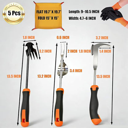 5 Pack Weed Puller Tool, Stainless Steel Manual Hand Weeding Tool Set for Weed Removal, V-Shaped Digger, Crack Weeder Tool, 4 Teeth Gardening Tools for Garden, Patio, Sidewalk, Driveway, Pavers, Lawn