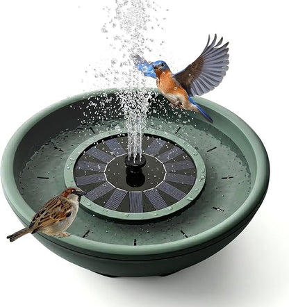 Solar Bird Bath with Fountain,12.4" Dark Green Birdbath for Outdoors,Tool-Free 10s Assembly,6 Spray Nozzles,Lightweight Plastic Water Feature for Garden Decor,Patio Gitf,Hummingbirds