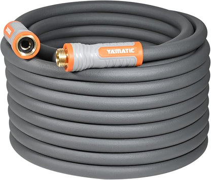 YAMATIC 50ft Flexible Garden Hose 5/8in with Swivel Handle, Burst 600 PSI | 50ft Heavy Duty Hybrid Water Hose with 3/4" Brass Connections for All Weather Lawn Yard Agriculture, 360° Rotating Fittings