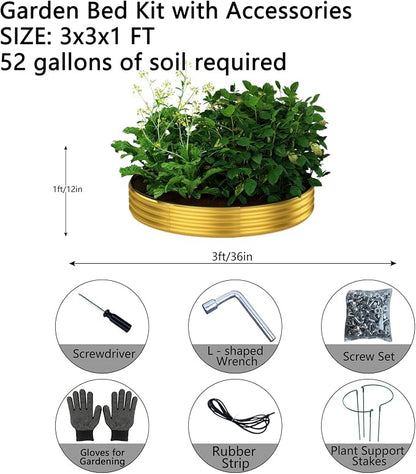 ZFHgarden Galvanized Metal Planter Round Raised Garden Bed Kit for Gardening Outdoor Galvanized Planter Outdoor 2PC Gold 3X3X1FT