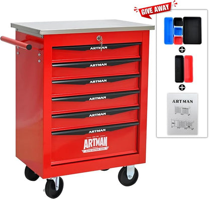 KEIKI 6 Drawers Tool Cart on Wheels,Multifunctional Rolling Tool Chest Tool Storage,Drawers Rolling Tool Trolley Organizer Tool Case for Garage, Warehouse, Workshop, Repair Shop (Red)