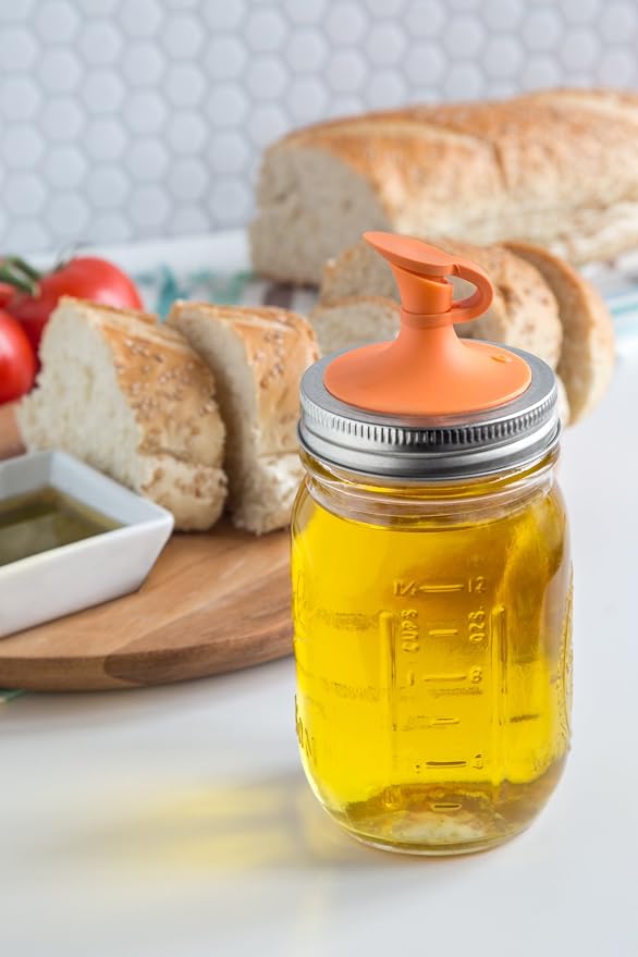 Jarware Oil Cruet Lid for Regular Mouth Mason Jars, Orange