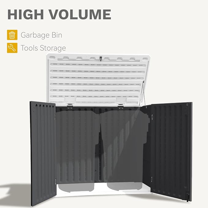 DWVO Outdoor Weather-Resistant Horizontal Storage Shed, 35 Cu Ft Capacity, Lockable and Waterproof, Suitable for Storing Garden Tools, Dark Gray
