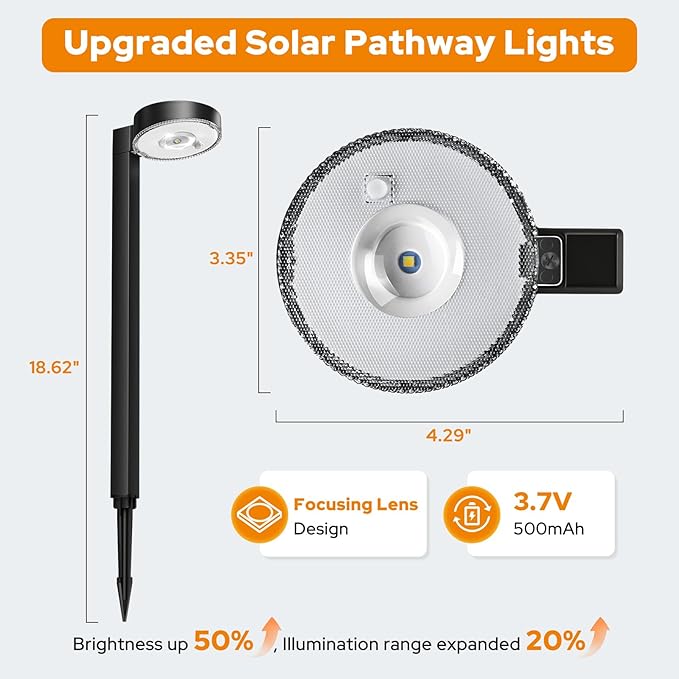 APONUO Solar Pathway Lights Outdoor, 3 Color Temperatures Selectable CCT, Focused Ground Spot Lens, Brighter Up to 12 Hrs IP65 Waterproof Path Lights for Walkway Driveway Yard Garden, Black, 8 Pack