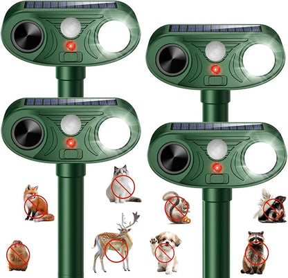 2026 Upgraded Ultrasonic Solar Animal Repellent Outdoor, Deer Repellent Devices Squirrel Cat Raccoon Rabbit Dog Deterrent with Motion Sensor Flash Light for Yard Garden Lawn