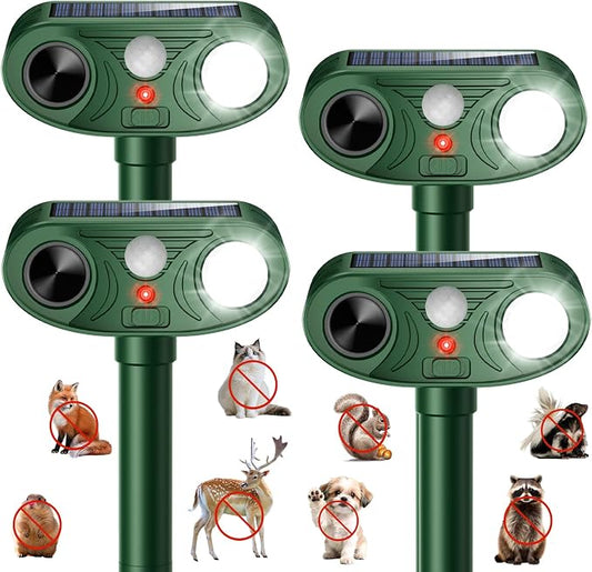 2026 Upgraded Ultrasonic Solar Animal Repellent Outdoor, Deer Repellent Devices Squirrel Cat Raccoon Rabbit Dog Deterrent with Motion Sensor Flash Light for Yard Garden Lawn