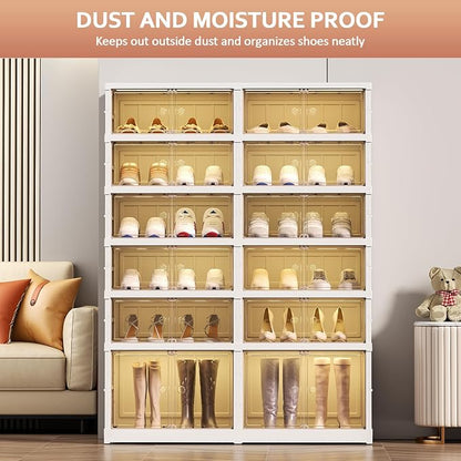 SYNCVIBE Shoe Rack Organizer for Closet Entryway Foldable Sneaker Storage Shoe, Collapsible Shoe Cabinet, Stackable Shoe Storage Cabinet with Lids for Living Room (6 Tiers 24 Pairs)