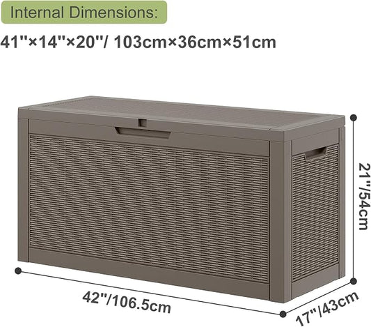 Outdoor Storage Box, Resin Deck Boxes Indoor and outdoor, Waterproof Storage Box Lockable Lid (Grey,60 Gallon)