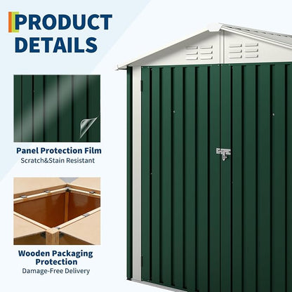 6X4 FT Outdoor Storage Shed, Galvanized Steel Outdoor Storage Shed, 130 Cu Ft Weather Resistant Garden Tool Sheds with Door & Sloped Roof, Multi-Use Shed for Bikes, Ladders