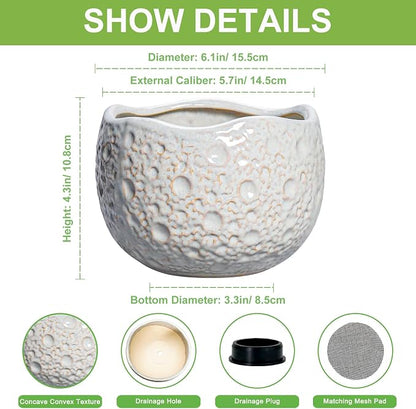 Ceramic Plant Pots 6 Inch - Ceramic Orchid Pot with Drainage Hole and Plug, Unique Pots for Plants Indoor Outdoor, Decorative Modern Planter, Living Room Decor, Plant Lovers Gifts, Grey