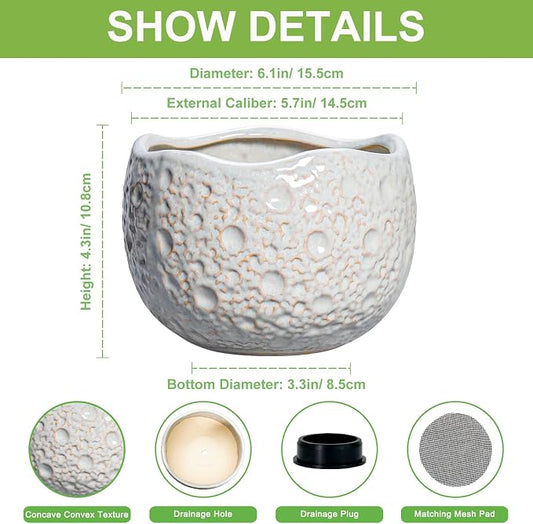 Ceramic Plant Pots 6 Inch - Ceramic Orchid Pot with Drainage Hole and Plug, Unique Pots for Plants Indoor Outdoor, Decorative Modern Planter, Living Room Decor, Plant Lovers Gifts, Grey