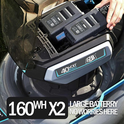 RB 80V 18" Cordless Lawn Mower with 2x40V 4Ah Battery & Fast Charger | 7 cutting heights. Brushless motor & low noise. 4-in-1 function (Mulching, rear discharge, side discharge, and bagging)