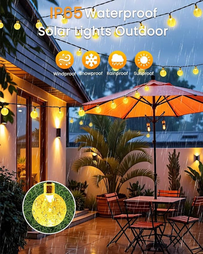 LORRYTE Solar String Lights Outdoor - 50 LED 32FT Waterproof Warm White Solar Powered Crystal Globe Lights for Outside with 8 Lighting Modes for Patio Decorations, Garden, Party, Porch, Wedding, Yard