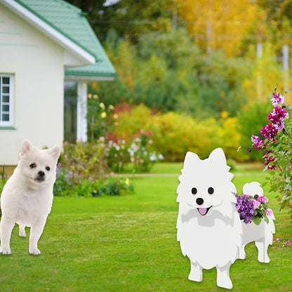 White Pomeranian Dog Planter Pots, 9.45 x 6.65 x 12.13 Inches | Dog Flower Pot, Cute Animal Shaped Plant Pot, Gifts for Women & Pet Lovers, Indoor Outdoor Garden Home Office Decor