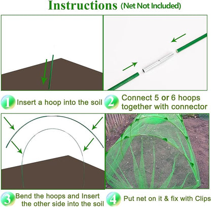 Greenhouse Hoops Grow Tunnel 6 Sets of 8FT Long Garden Hoops, Rust-Free Fiberglass Garden Hoops Frame for Garden Netting Raised Bed Plant Shade Cloth Row Cover, DIY Plant Support Garden Stakes- 36pcs
