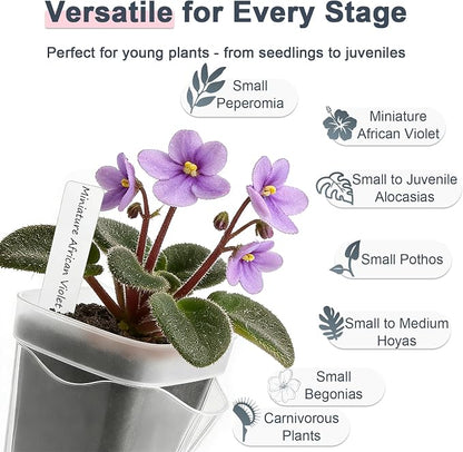 15 Pack 2.5" Self Watering Pots for Indoor Plants,Small Clear Plastic Planters with Water Level Indicator & Drainage Holes for Alocasia Propagation, African Violets, Seedlings, Cuttings and Succulents