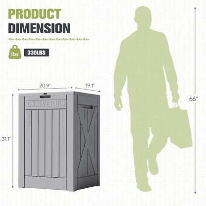 Greesum 48 Gallon Outdoor Package Delivery Box with Lock, Waterproof Secure Parcel Drop Box for Porch, Double-Wall Resin Storage, Gray