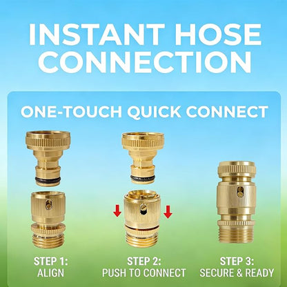 3/4 Inch GHT Solid Brass Garden Hose Quick Connect Fittings, Water Hose Connectors with Leak-Proof Seal for Outdoor Gardening and Cleaning Use (4, Gold)