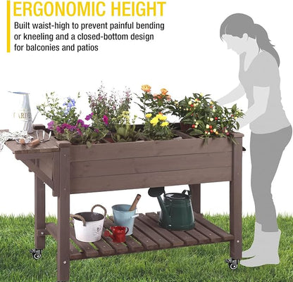 Aivituvin Raised Garden Bed on Wheels, Elevated Plant Boxes Outdoor Large with Grow Grid - with Large Storage Shelf 52.7" x 22" x 30"