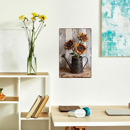 Sunflower Bucket Metal Tin,Summer Flower Sign | Rustic Summer Wall Art for Living Room Bedroom Greenhouse Garden Yard Wall Decor