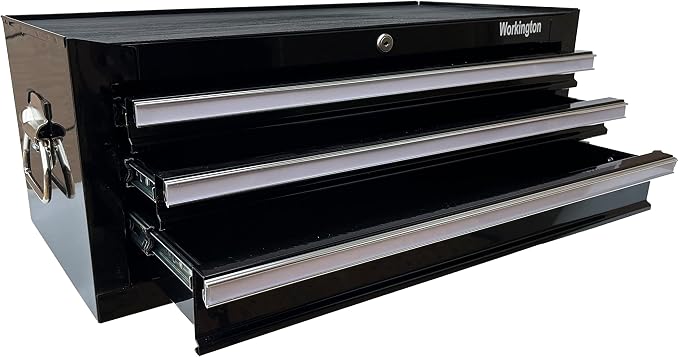 Workington Industrial 3 Drawers Portable Metal Intermediate Box, 26" Middle Tool Chest Cabinet with Ball Bearing Drawer Slides, Steel Tool Storage Box Organizer 4009 Black