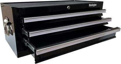 Workington Industrial 3 Drawers Portable Metal Intermediate Box, 26" Middle Tool Chest Cabinet with Ball Bearing Drawer Slides, Steel Tool Storage Box Organizer 4009 Black