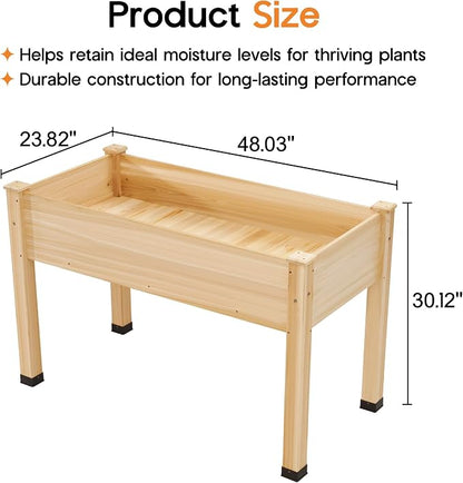 SPECRAFT 48 x 24 x 30 Inches Raised Garden Bed with Legs, 5 Cu Ft Wooden Planter Box with Drainage Holes & Liner, Outdoor Raised Garden Beds for Patio Backyard Gardening, Natural Wood Color