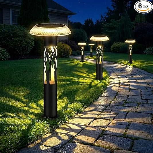 Eyrosa Solar Pathway Lights, Large Outdoor Garden Decor Stainless Steel Lights with Elegant Pattern, Dual-Zone Lighting, 8 Color Modes, IP55 Waterproof Landscape Lighting for Yard Walkway, 6 Pack