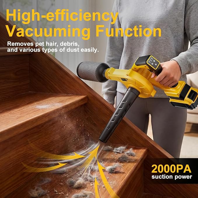 DeForce Electric Leaf Blower Cordless for Dewalt Battery, 4 in 1 Blower/Vacuum/Inflator/Deflator, 3 Speed Modes, 190 MPH, 3 Nozzles, 2 Tubes, Battery Powered Blowers for Lawn Care(No Battery)