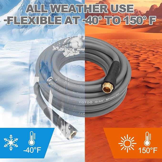YOTOO Heavy Duty Hybrid Garden Water Hose 5/8-Inch by 75-Feet 150 PSI Kink Resistant, Flexible with Swivel Grip Handle and 3/4" GHT Solid Brass Fittings, Gray