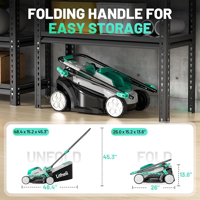 Litheli Cordless 13 Inch Cordless Lawn Mower 5 Heights 20V Electric Push Brushless Lawnmower for Garden, Yard, 4.0Ah Battery & Charger Included