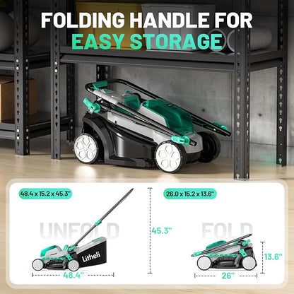 Litheli Cordless 13 Inch Cordless Lawn Mower 5 Heights 20V Electric Push Brushless Lawnmower for Garden, Yard, 4.0Ah Battery & Charger Included