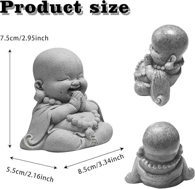 LIYAOLI Wealth Good Luck Cute Buddha Statue, Sandstone Zen Monk Sculpture for Fish Tank Decorations, Aquarium Decor Ornament, Feng Shui Decor for Home Office and Car