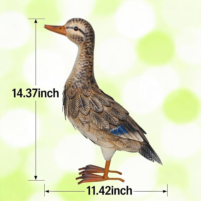 Shorayn Garden Statue Metal Duck Life-Size Mallard Indoor Outdoor Decor Handmade Iron