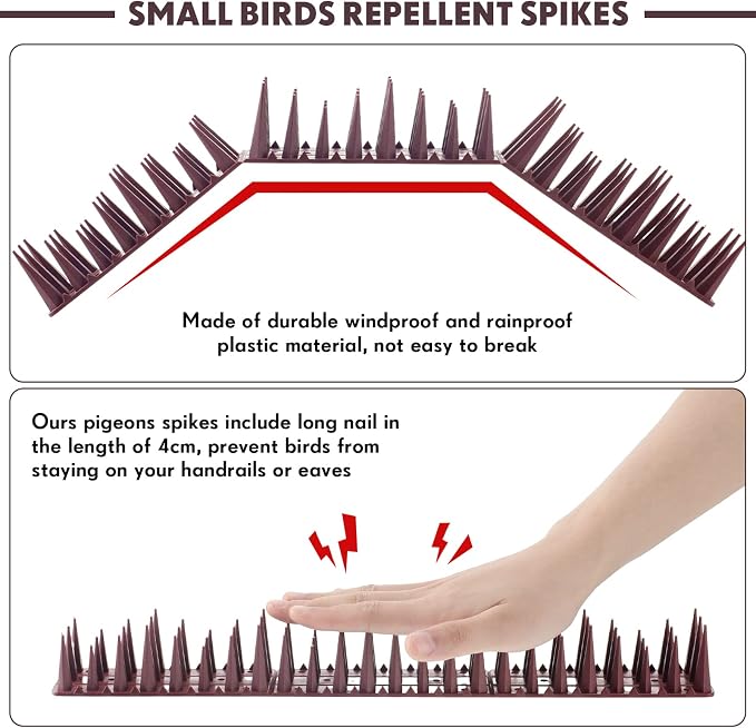 Geetery 40 Pack Bird Spikes for Outside Squirrel Pigeon Spikes Bird Spikes for Cat Animal Outside Plastic Fence Spikes for Garden Wall Railing Roof(Brown)