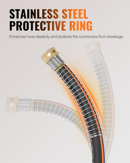 15FT x 5/8" Rubber Garden Hose, Heavy Duty Garden Hose, 300 PSI Working, 1000 PSI Burst, Swivel Handle with Stainless Steel Ring, 5-Layer Braided, All-Weather Outdoor Use, BG15GH06