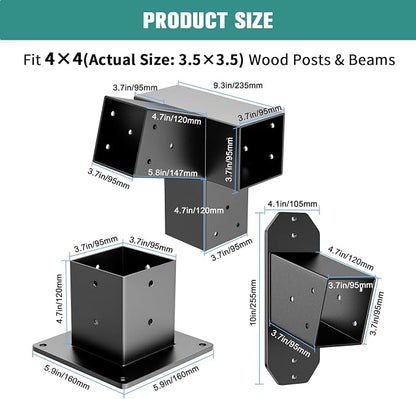 15° Wall Pergola Kits - Stainless Steel 15 Degrees Wall Mounts for 4x4 Posts(Actual 3.5" X 3.5"), Angled Pergola Construction Bracket Kit(a 4-Way,1 wall-Bracket,1 Post-Base)
