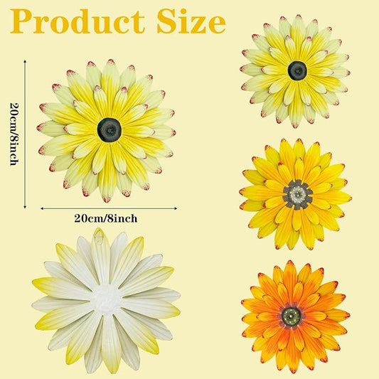 LWINGFLYER 3 Pack Metal Flower Wall Decor - 8" 3D Rustic Modern Daisy Flowers Outdoor Indoor Metal Wall Art Hanging Sculptures for Farmhouse Bathroom Kitchen Living Room Garden Patio