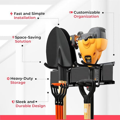 TIDYME Garage Wall Organizer | 80" Heavy-Duty Tool Storage Rack | Adjustable Double-Layer Hooks | 500 lbs Capacity | Carbon Steel Wall Mount Holder for Shovels, Rakes, Ladders & Power Tools