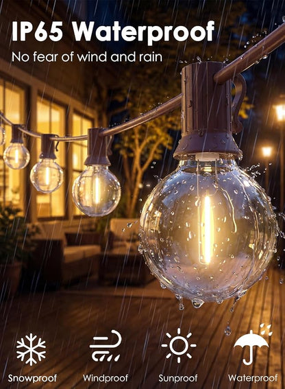25FT G40 LED Brown Outdoor String Lights with 25 Plastic Shatterproof Bulbs | 2700K Warm White, IP65 Waterproof Hanging Connectable Globe Lights for Patio Garden Porch Pergola Bistro Decor, Brown Wire