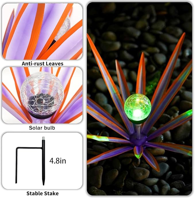 Metal Agave Plant Garden Art, 2 Pack Tequila Rustic Sculpture, Rustic Metal Agave Plants Garden Lawn Home Ornaments, for Yard Stakes, Garden Figurines, Outdoor Patio (2 PCS Purple with Light)