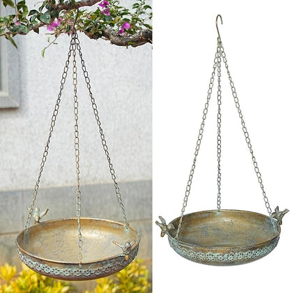 Hanging Bird Bath, Metal BirdBaths for Outdoors, Birdbath Hanging for Outside Bird Feeder Seed Tray Garden Yard Decor