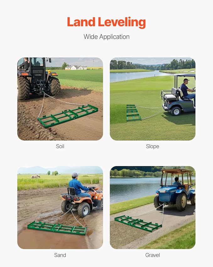 VEVOR Drag Harrow, 6 ft Heavy Duty Tow Behind Drag Harrow with Adjustable Bars & 72 in Chain, Driveway Grader Landscape Rake for ATV, UTV, Tractor, Mower Tow Behind Yard Lawn Leveling Tool