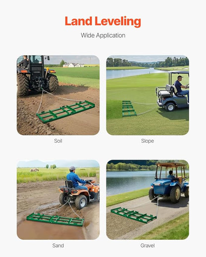 VEVOR Drag Harrow, 6 ft Heavy Duty Tow Behind Drag Harrow with Adjustable Bars & 72 in Chain, Driveway Grader Landscape Rake for ATV, UTV, Tractor, Mower Tow Behind Yard Lawn Leveling Tool