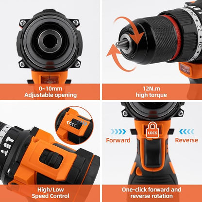 16.8V Brushless Cordless Drill Driver Kit 158PCS, Household DIY Hand Power Tool Combo Set for Professional Garden Office Home Repair Orange