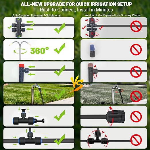 100FT Drip Irrigation Kit, Automatic Garden Watering System with Quick Connect PE Tubing, 2026 New Upgraded Water-Saving Design, 3 Adjustable Nozzles for Yard, Greenhouse, Lawn & Raised Bed